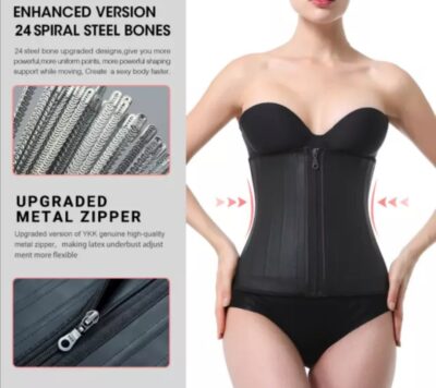 25 steel bones hooks and zip latex waist trainer